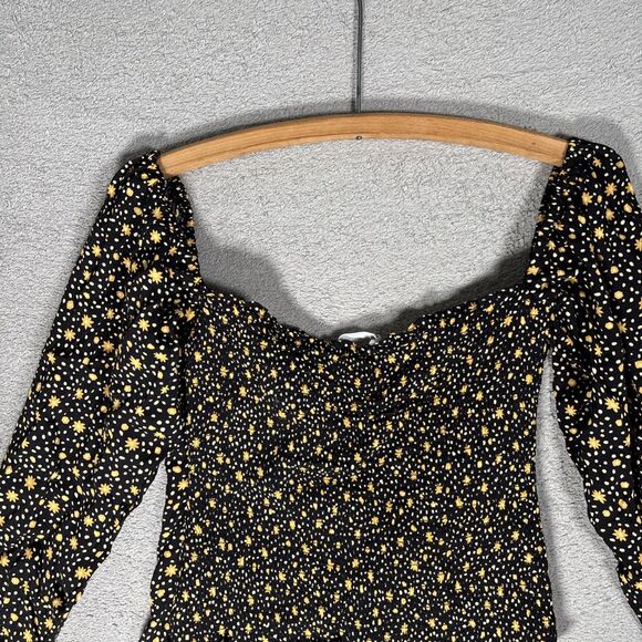 Reformation Top Women Size 8 Marjorie In Carolina Print Black Yellow Floral Boho - Picture 14 of 16